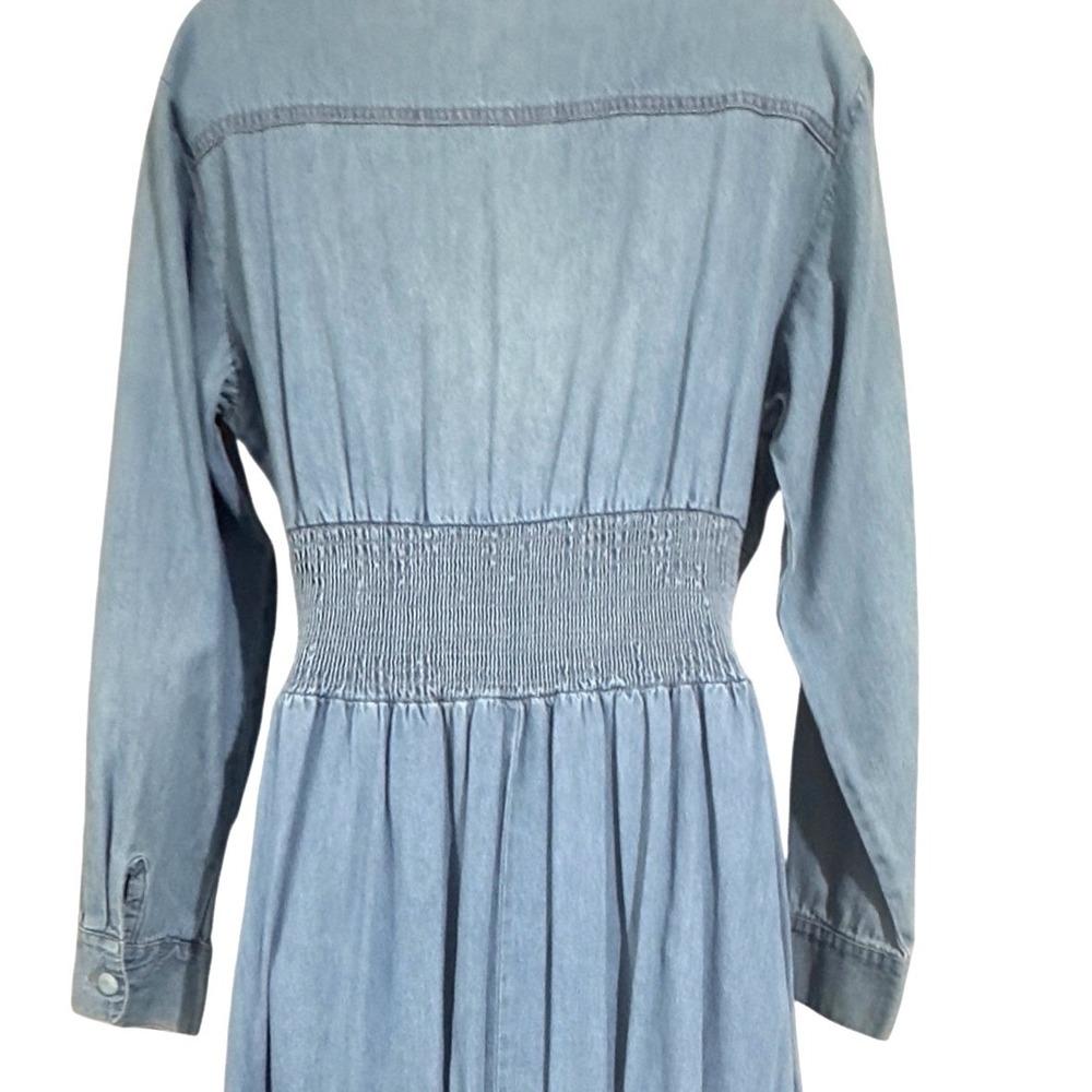 VTG 90s Styleworks Denim Midi Dress 8 Long Sleeve Button Front Western Prairie * - Picture 10 of 14